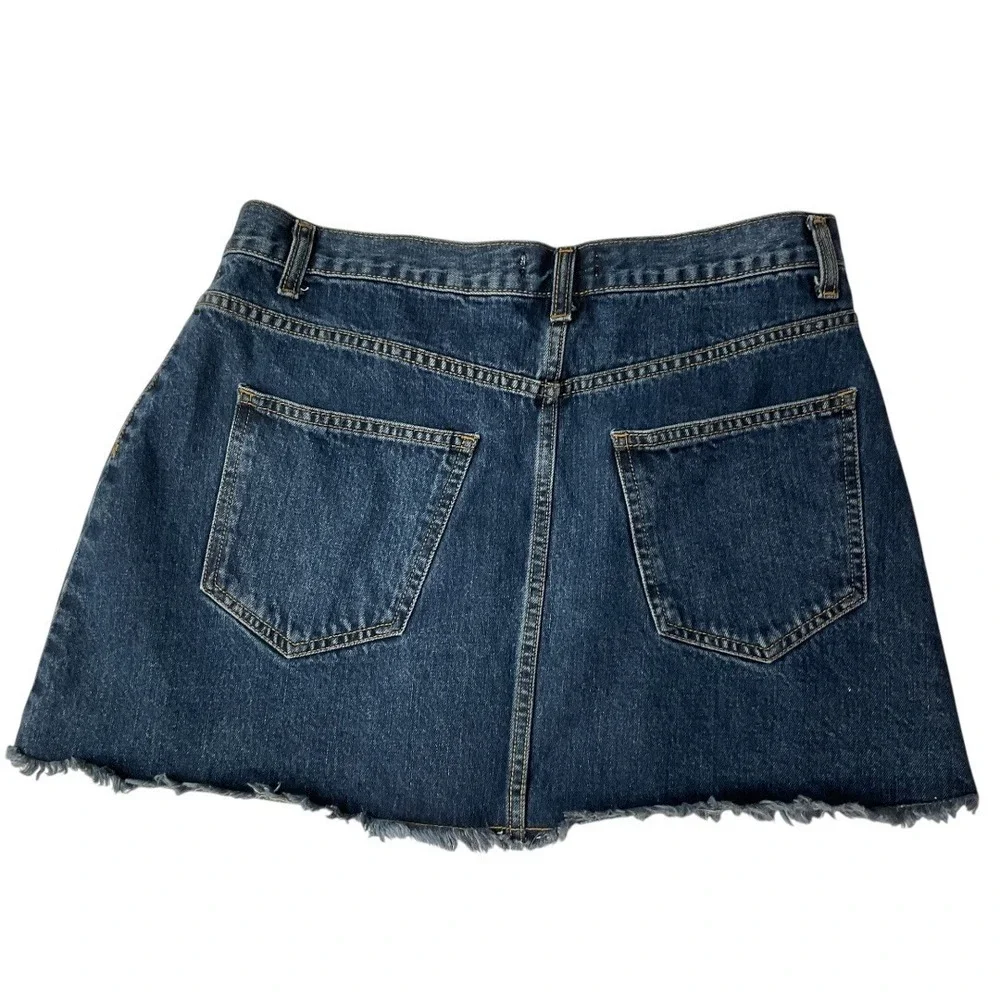 FOREVER 21 Women's A-Line Denim Mini Skirt Dark Wash Button Front Cotton Size 31